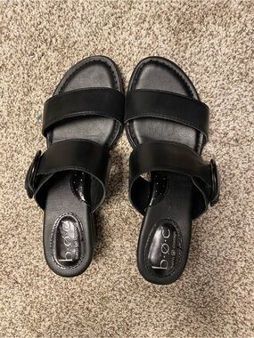 b.o.c. Black Double-Strap Slide Sandals with Decorative Buckle